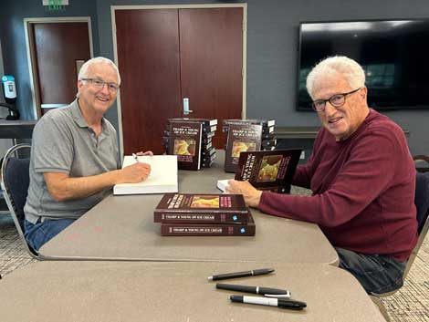 Bill Sipple and Steve Young sign copies of their book Tharp & Young on Ice Cream: An Encyclopedica Guide to Ice Cream Science and Technology