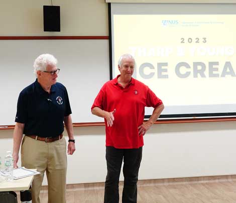 Steve Young and Bill Sipple welcome students.